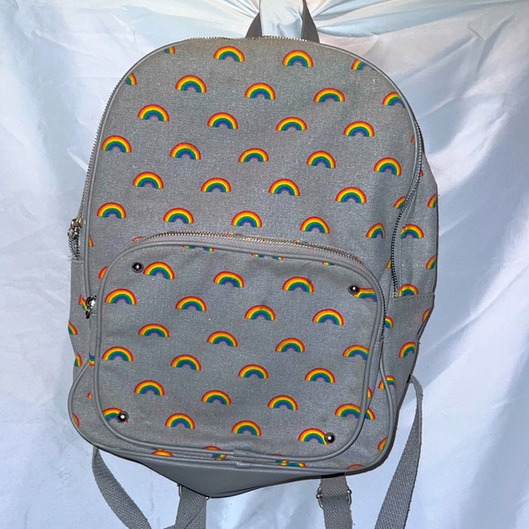 Handbags - Grey Backpack with Rainbows
